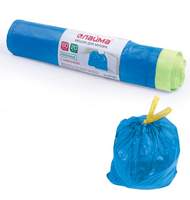 Мешки для мусора, 60 л, комплект 20 шт., рулон, ПНД, прочные, с завязками, 55х62 см (±5%), 12 мкм, синие, Лайма