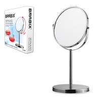 Зеркало косметическое настольное круглое, диаметр 17 см, двустороннее с увеличением, Brabix