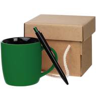 Набор Color Block: кружка и ручка, зеленый с черным