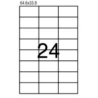 Этикетки APLI, А4, 64,6x33,8, 24шт/л, 100л, удаляемые, прямоугольные, белые 03056