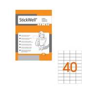 Этикетки StickWell, А4, 48,5x25,4, 40шт/л, 100л, прямоугольные, белые 12625