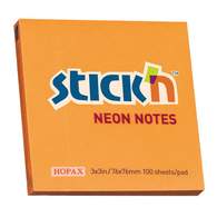 Бумага для заметок с клеевым краем STICK'N HOPAX, 76*76 мм, ярко-оранжевый, 100 л