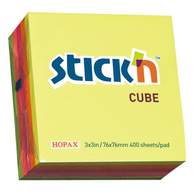 Блок-кубик клейкий STICK`N HOPAX, 76*76 мм, 5 неоновых цветов, 400 л