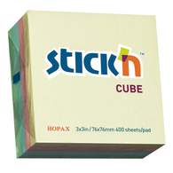 Cамоклеящийся блок-кубик 76х76мм, 400л, 4 пастельных цвета, STICK'N, HOPAX