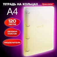 Тетрадь на кольцах БОЛЬШАЯ 305х235 мм А4, 120 л., пластик, с разделителями, BRAUBERG, Желтый