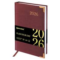 Ежедневник датированный 2026, А5, 138x213 мм, BRAUBERG "Senator", под кожу, коричневый