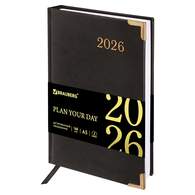 Ежедневник датированный 2026, А5, 138x213 мм, BRAUBERG "Senator", под кожу, черный