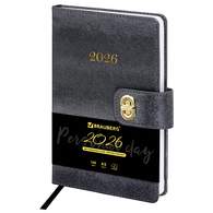 Ежедневник датированный 2026 А5 138х213 мм, BRAUBERG "Elegant", под кожу, застежка, черный
