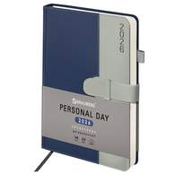 Ежедневник датированный 2026, А5, 138х213 мм, BRAUBERG "Esthetic", под кожу, держатель для ручки, застежка, синий/серый