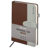 Ежедневник датированный 2026, А5, 138х213 мм, BRAUBERG "Esthetic", под кожу, держатель для ручки, застежка, коричневый/серый