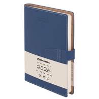 Ежедневник датированный 2026, А5, 143х218 мм, BRAUBERG "Journal", под кожу, застежка, держатель для ручки, органайзер, синий
