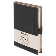 Ежедневник датированный 2026, А5, 143х218 мм, BRAUBERG "Journal", под кожу, застежка, держатель для ручки, органайзер, черный