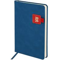 Ежедневник датированный 2026 А5 138х213 мм, BRAUBERG "Accent", под кожу, держатель, синий/красный