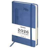 Ежедневник датированный 2026, А5, 138x213 мм, BRAUBERG "Optimal", под кожу, резинка, держатель для ручки, синий