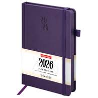 Ежедневник датированный 2026, А5, 138х213 мм, BRAUBERG "Plain", под кожу, резинка, держатель для ручки, фиолетовый
