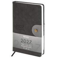 Ежедневник датированный 2027, А5, 138х213 мм, BRAUBERG "Solana", под кожу, кнопка, черный