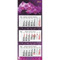 Календарь настенный 3-х блочный 2024, ПРЕМ ТРИО Орхидея, офс, 340х840