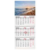 Календарь квартальный на 2026 г., 3 блока, 3 гребня, бегунок, мелованная бумага, BRAUBERG, 