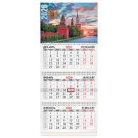 Календарь квартальный на 2026 г., 3 блока, 3 гребня, бегунок, мелованная бумага, BRAUBERG, 