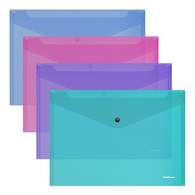 Папка-конверт на кнопке пластиковая ErichKrause Fizzy Vivid, полупрозрачная, A4, ассорти 