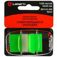 Закладки Lamark с липким краем Z-сложения, 44х24 мм, 20 л. в диспенсере, зеленые, пластиковые