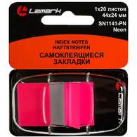 Закладки Lamark с липким краем Z-сложения, 44х24 мм, 20 л. в диспенсере, розовые, пластиковые