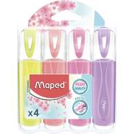 Текстовыделитель классический, MAPED FLUO PEP′S CLASSIC PASTEL, пишущий узел 1-5мм, устойчивые к солнечному свету чернила, пастельные цвета ассорти, 4 шт в футляре