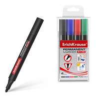 Перманентный маркер ErichKrause P-170, цвет чернил: черный, синий, красный, зеленый (в футляре по 4 шт.)