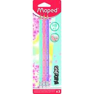 Карандаш чернографитный из американской липы, MAPED BLACK PEP′S PASTEL, с ластиком, треугольный НВ, корпус пастельных цветов, в блистере, 3 шт.