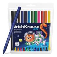 Фломастеры ErichKrause Kids Space Animals Super Tip Ultra Washable 12 цветов (в футляре с европодвесом 12 шт)