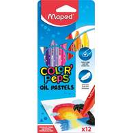 Пастель масляная 12 цветов MAPED OIL PASTEL, треугольный корпус, супер мягкая, разные эффекты, в картонном футляре