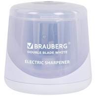 Точилка электрическая BRAUBERG DOUBLE BLADE WHITE, двойное лезвие, питание от 2 батареек