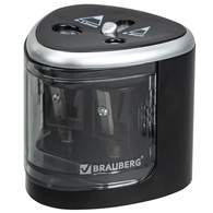 Точилка электрическая BRAUBERG DUAL (для 2 диаметров карандашей!), 4 батарейки АА, черная