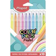Фломастеры с заблокированным пишущим узлом, MAPED COLOR′PEPS PASTEL, средний пишущий узел, смываемые, в картонном футляре, 10 пастельных цветов