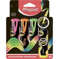 Текстовыделитель, MAPED FLUO PEP′S FLEX, гибкий наконечник, пишущий узел 1-5мм, 4 штуки, цв. ассорти, в блистере