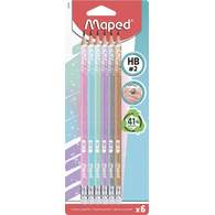 Карандаш чернографитный пластиковый, MAPED NAVY PEP'S GLITTER , с ластиком, треугольный, НВ, декорированный, в блистере, 6 шт.