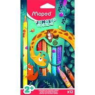 Цветные карандаши макси, MAPED JUNGLE FEVER JUMBO, пластиковые, декорированные, 12 цветов, в картонной коробке с подвесом