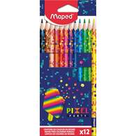Цветные карандаши, MAPED PIXEL PARTY, пластиковые, треугольные, декорированные, 12 цветов, в картонной коробке с подвесом