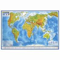 Карта мира физическая 101х66 см, 1:29М, с ламинацией, интерактивная, в тубусе, BRAUBERG