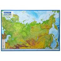 Карта России физическая 101х70 см, 1:8,5М, с ламинацией, интерактивная, европодвес, BRAUBERG