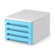 Бокс для документов 4-секционный пластиковый ErichKrause Pastel, белый с голубыми ящиками