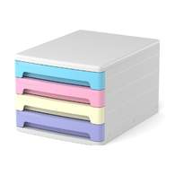Бокс для документов 4-секционный пластиковый ErichKrause Pastel, белый с голубыми, розовыми, желтыми и фиолетовыми ящиками