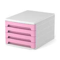 Бокс для документов 4-секционный пластиковый ErichKrause Pastel, белый с розовыми ящиками