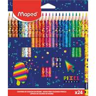 Цветные карандаши, MAPED PIXEL PARTY, пластиковые, треугольные, декорированные, 24 цвета, в картонной коробке с подвесом