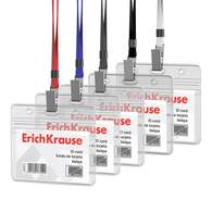 Бейдж горизонтальный в комплекте с лентой ErichKrause размер вставки 95х58 мм, прозрачный, цвет ленты ассорти, в пакете