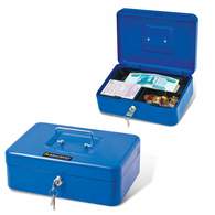 Ящик для денег, ценностей, документов, печатей, 90х180х250 мм, ключевой замок, синий, BRAUBERG