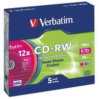 Диски Verbatim CD-RW 700 Мб 12*Slim/5 43167 Color