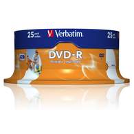 Диск DVD-R Verbatim 4,7Gb, 16х, cakebox/25шт, записываемый, printable