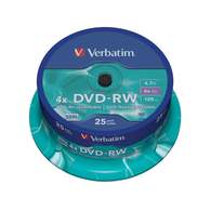 Диск Dvd-Rw Verbatim  4.7Гб, 4X, 25Шт/Уп, Cake Box, Перезаписываемый