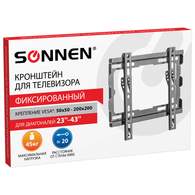 Кронштейн-крепление для ТВ настенный, до 45 кг. VESA 100х100-200х200, 23"-43", черный, SONNEN